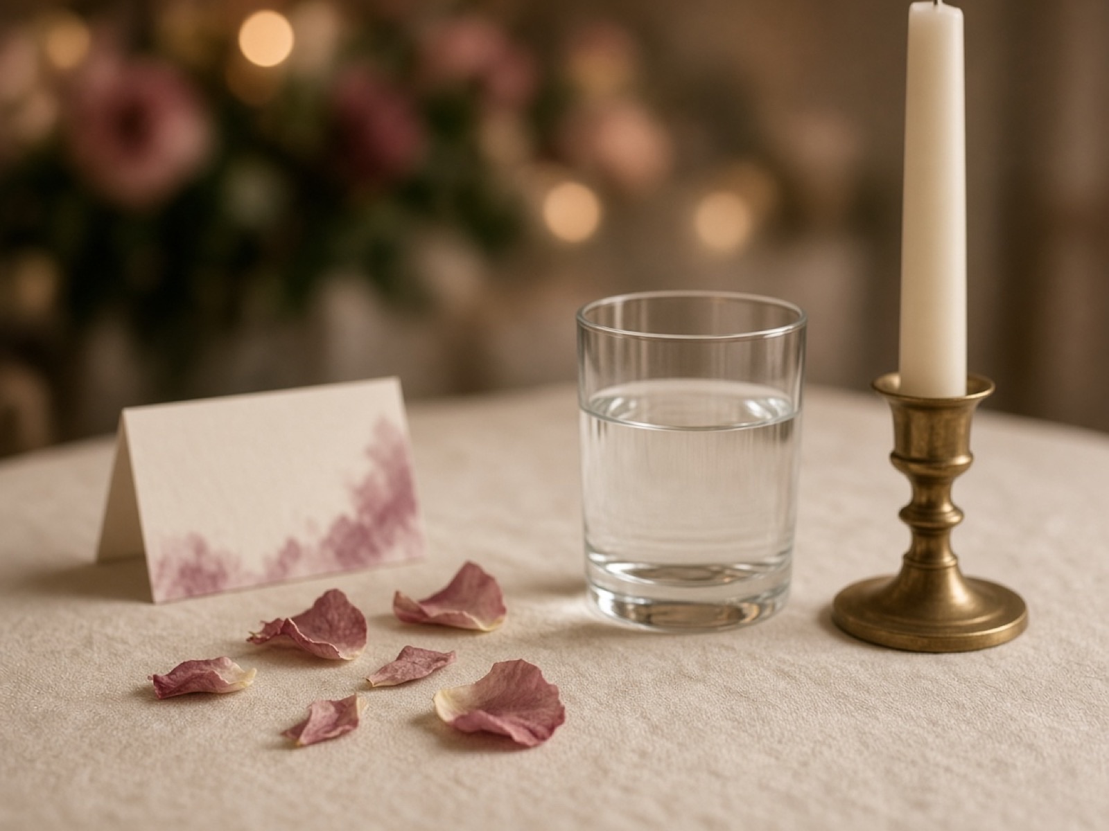 Reception table detail with candlelight and place setting